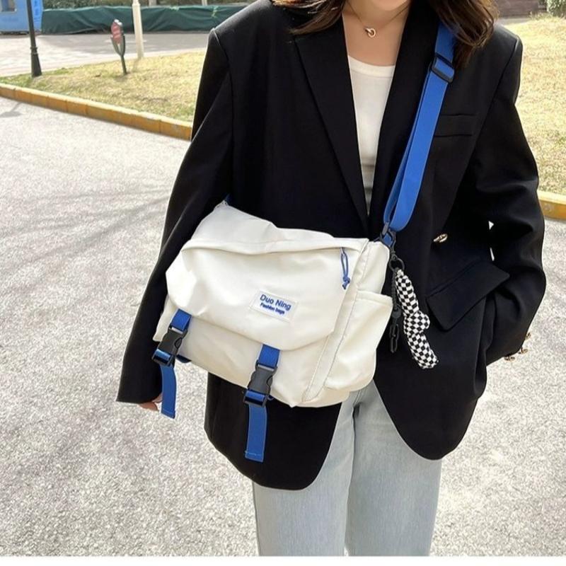 Casual Nylon Crossbody Bag for Women Large Capacity Adjustable Wide Strap Messenger Bag Daily Travel Shoulder Bags Ins Versatile Student Mailman Bag