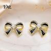 Chic Office Wear Jewelry 1 Pair Sparkly Rhinestone Bow Knot Stud Earrings for Women, Faux Pearl Sophisticated Gift Her Ribbon Earrings, Statement