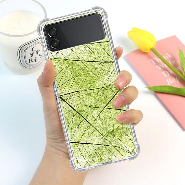 Blader Luksus Luksus Etui For Samsung Galaxy Z Flip 3 4 5g Funda Z Flip3 Gjennomsiktig PC Hardt Støtsikkert Bakside Telefon Coque Skall