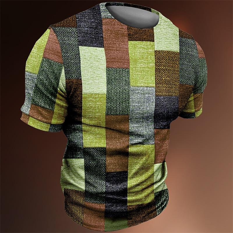 Herren Color Block T-Shirt Tee Kurzarm T-Shirt 3D-Druck Rundhals Shirt Vintage Mode Designer Outdoor Lässig Täglich