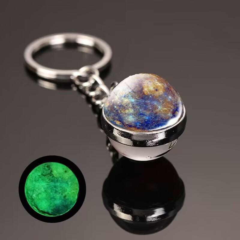 Glow In The Dark Solar System Planet Key Chain Nebula Luminous Key Ring Moon, Earth, Sun, Double-sided Glass Ball, Keychain Gift