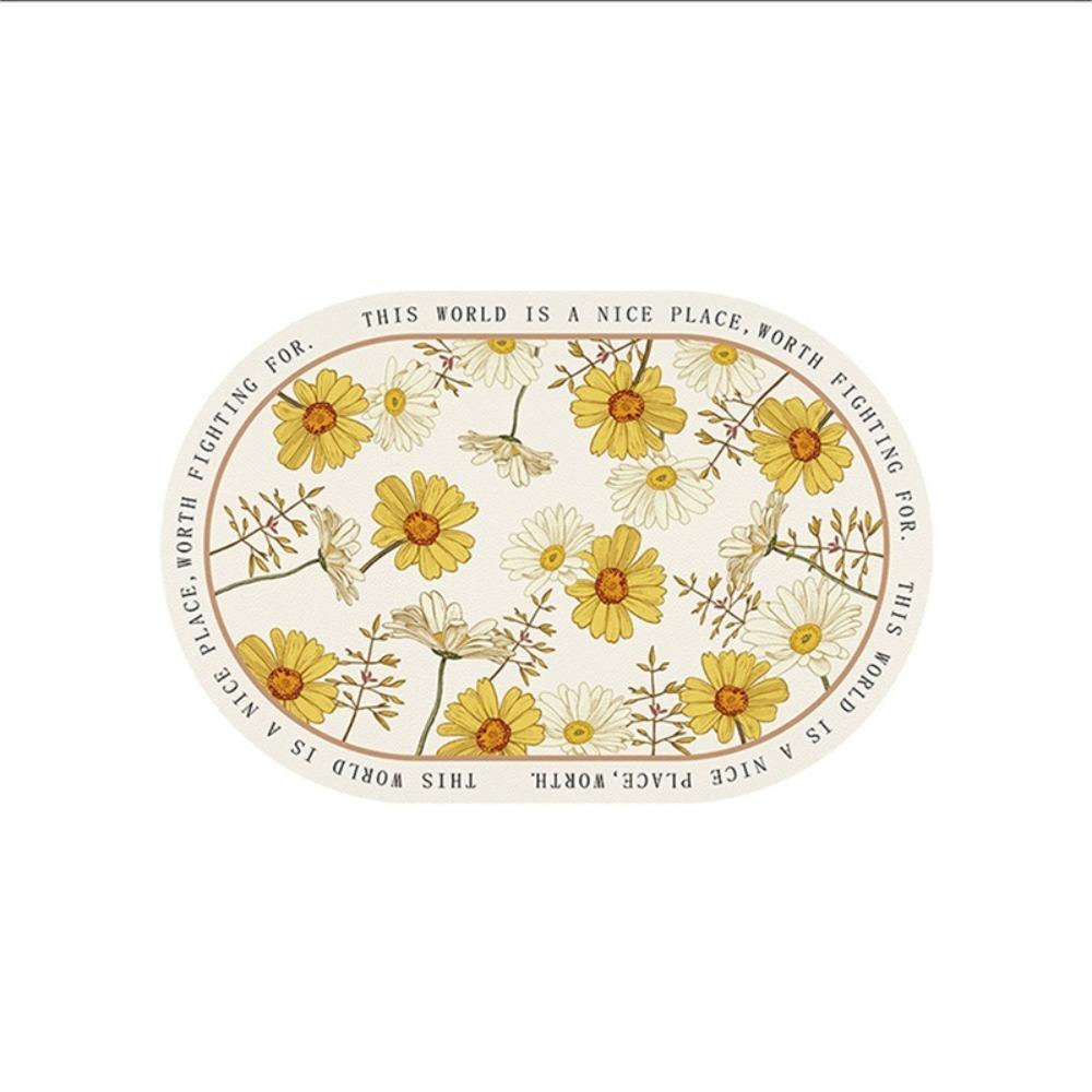 New Elliptical Floral Placemats Leather Waterproof Dining Pads Heat-Resistant Non-Slip Place Mats Coaster Decor