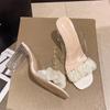 Transparent high heels women's summer new waterproof table one-word strap super high heel slippers crystal heel thick heel sandals women's