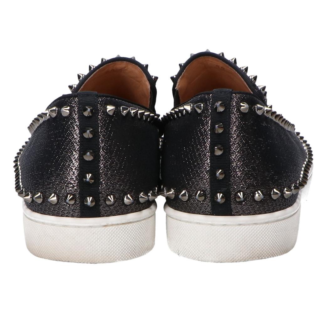 Christian Louboutin PIK BOAT FLAT Pick Boat Lame Fabric Spike Slip-On Shoes 44 Black seriesUsed