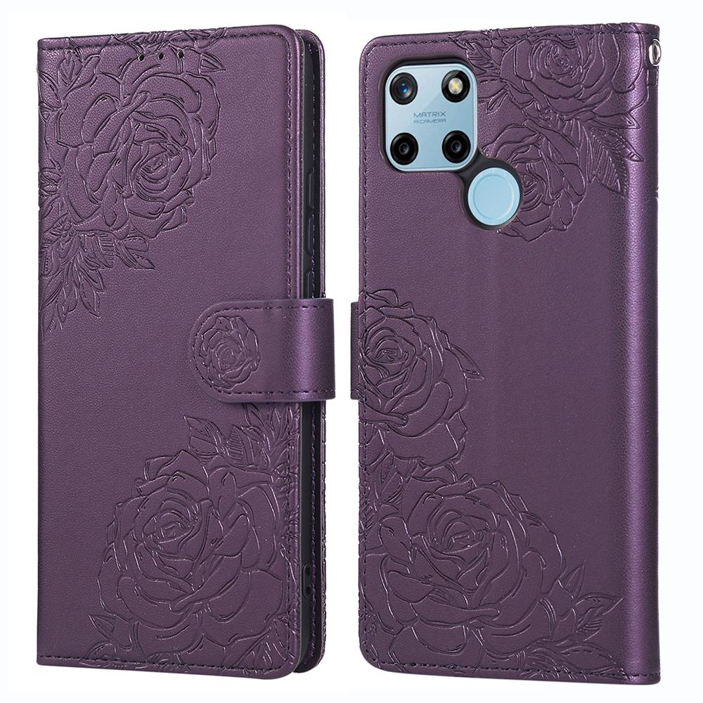 For Realme C21Y/C25Y Etui Roseblomst PU Lær Lommebok Telefondeksel med 3 Kortspor