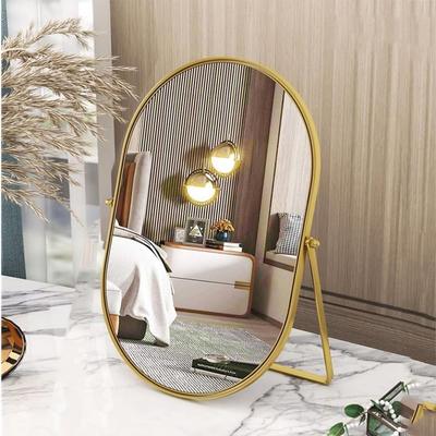 Vanity Makeup Mirror with 90°Adjustable Rotation, Oval Golden Metal Framed Standing Table Mirror for Bedroom Bathroom