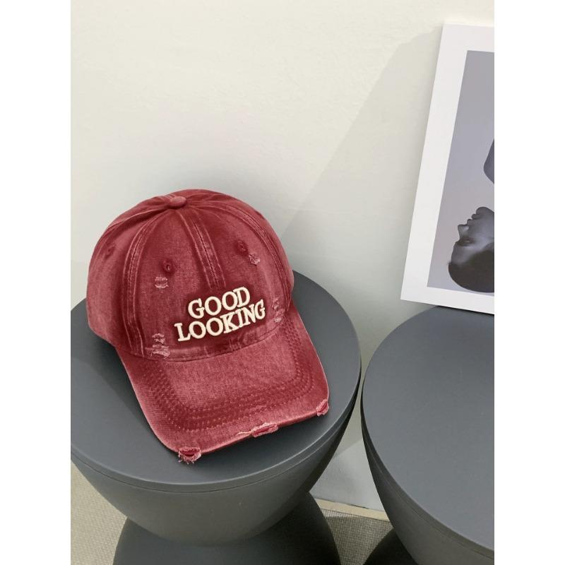 Hole letter embroidery washed baseball cap for men and women, spring and autumn outdoor face small new fashion cap