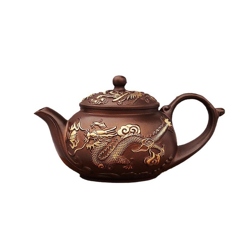 Brass Dragon & Phoenix Teapot Set: Elegant Tea & Coffee Table Décor
