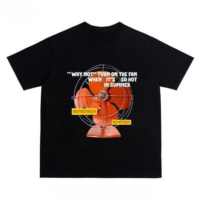 Funny Electric Fan Graphic Print Autumn Pure Cotton Unisex T-shirt Short Sleeve Street Fashion Trend Clothing Winter Innerwear