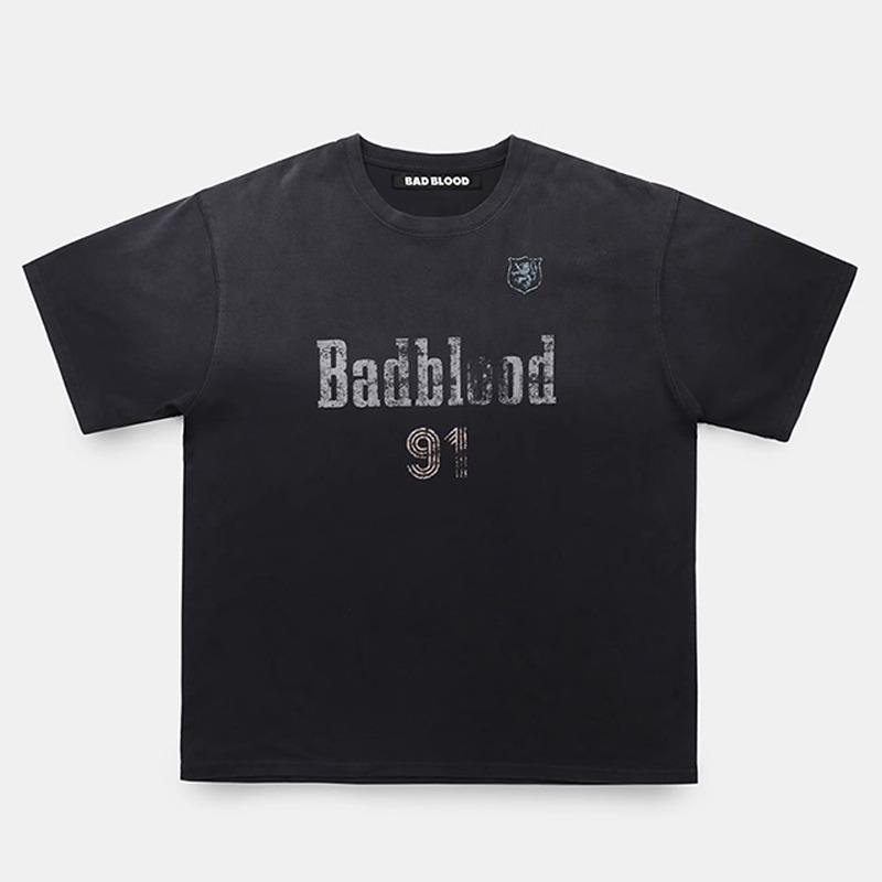 Korean Badblood BCAC Retro Women s Loose T-Shirt - Short Sleeve, Niche, Washed, Distressed, Trendy Medium чёрный