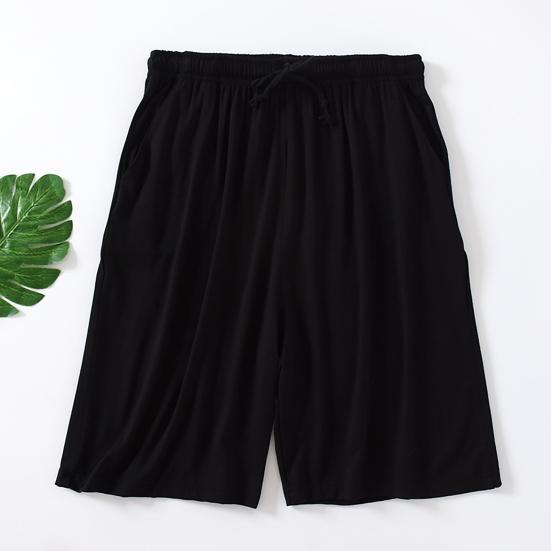 Men Summer Shorts Solid Color Loose Elastic Waist Drawstring Deep Crotch Keep Cooling Comfortable Pockets Plus Size Knee-length Shorts Men Clothes