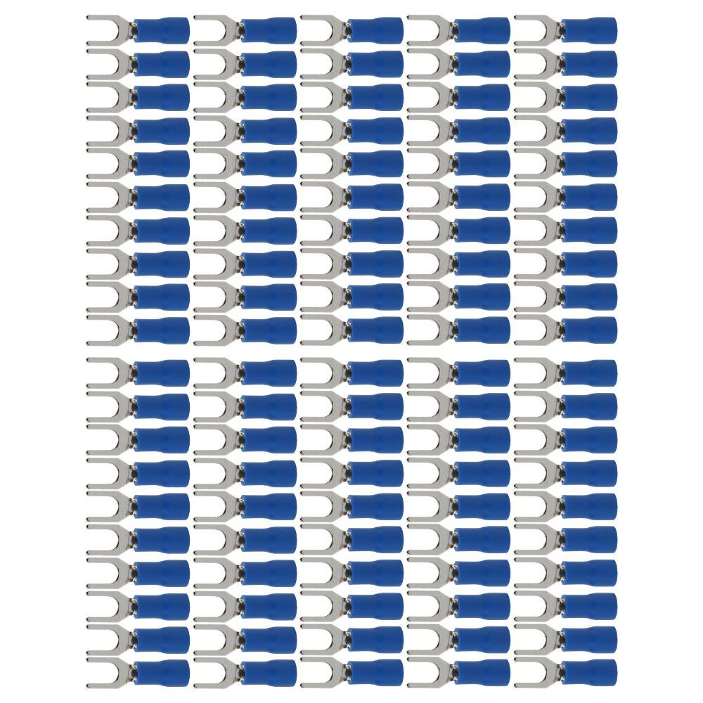 100PCS U Type U Type Electrical Crimp Terminal Blue Fork Terminals Automotive Wiring