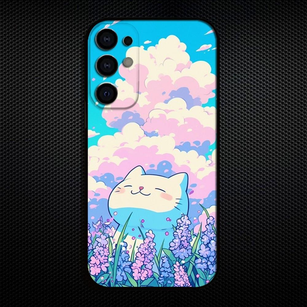 Adorable Cat Anime Phone Case For Samsung S25/S24/S23/S22/S21/S20/Plus,Fe,Lite/Others Black Cover