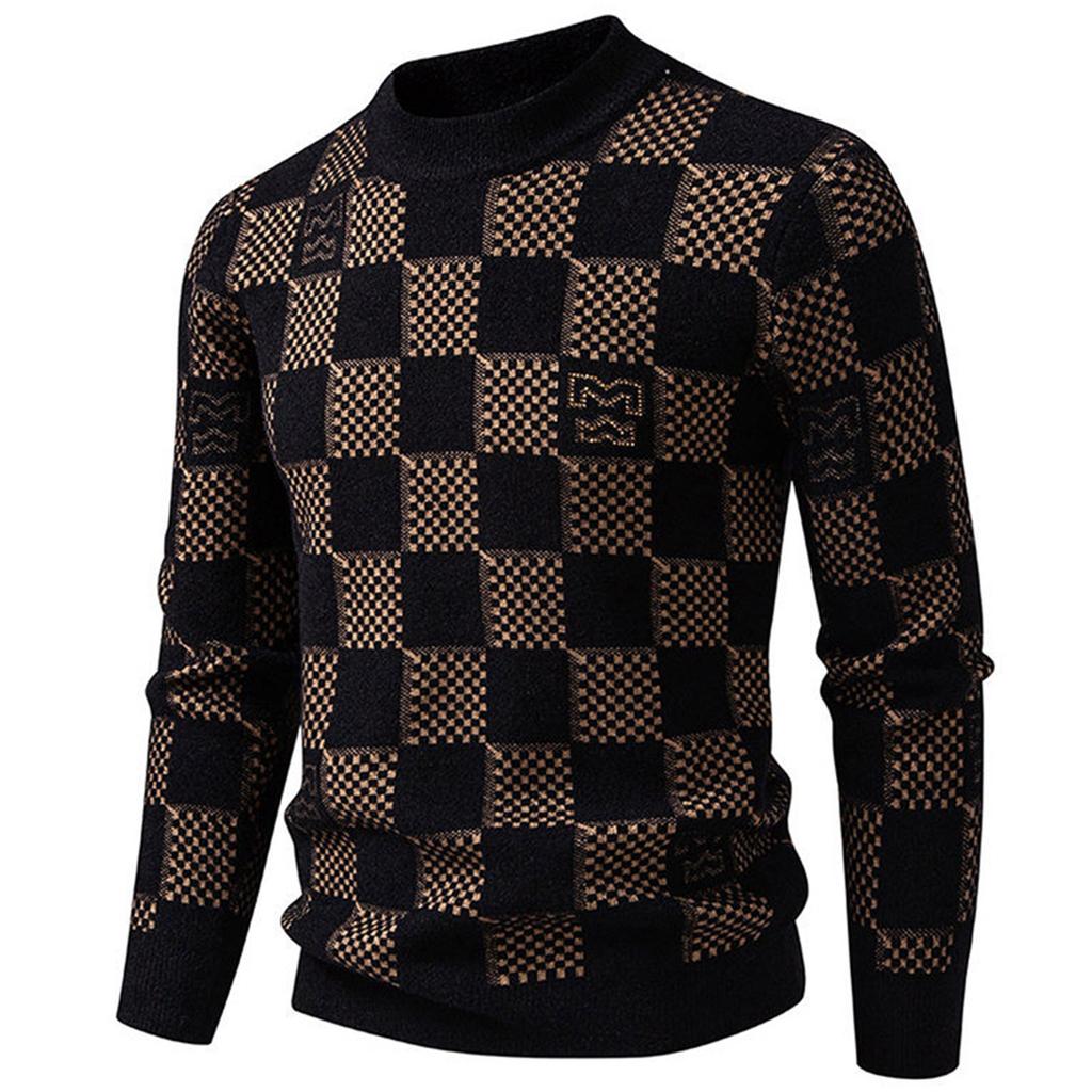 Men's Plaid Half Turtleneck Sweater Men's Thickened Casual Pullover Knitted Top