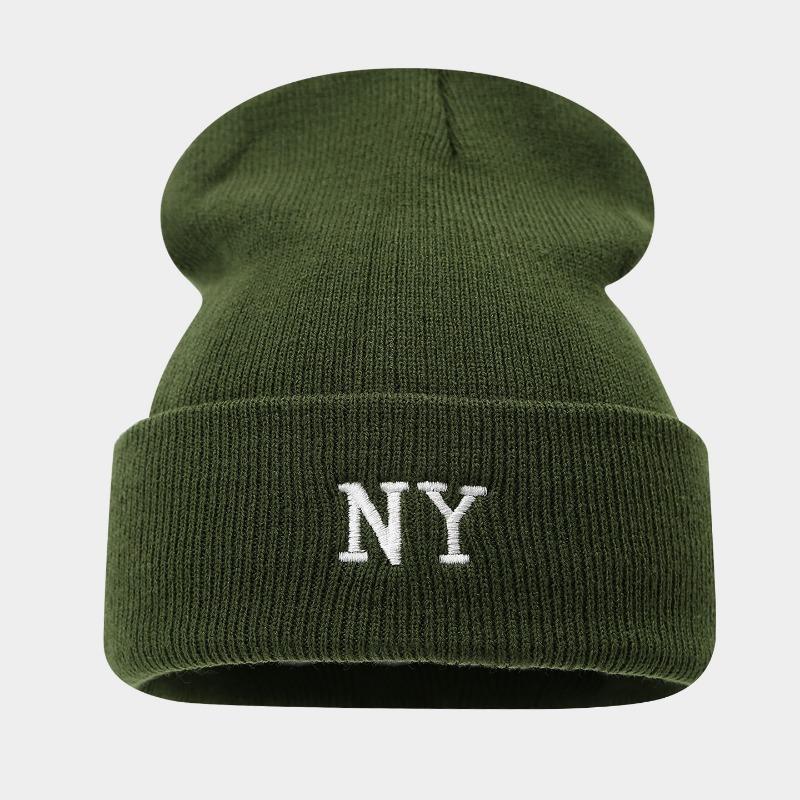 

New NY embroidered ski hat autumn and winter pullover knitted hat alphabet wool hat men s and women s beanie hats average size