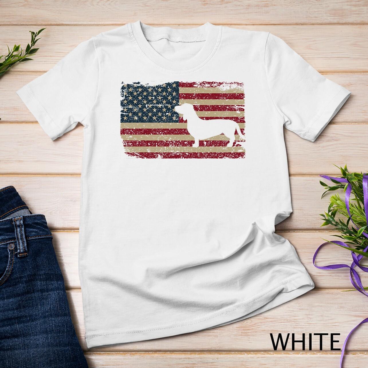Dachshund America Flag Patriotic Weiner Dog Gift Unisex T-Shirt Mens Womens Tees Top XL