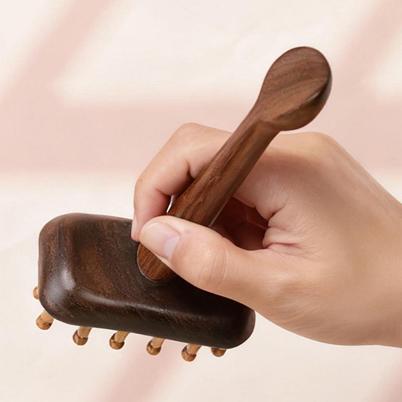 1Pcs Portable Sandalwood Gua Sha Massage Brush Wooden Tool for Meridian Therapy On Head, Neck, Abdomen, Legs, and Body