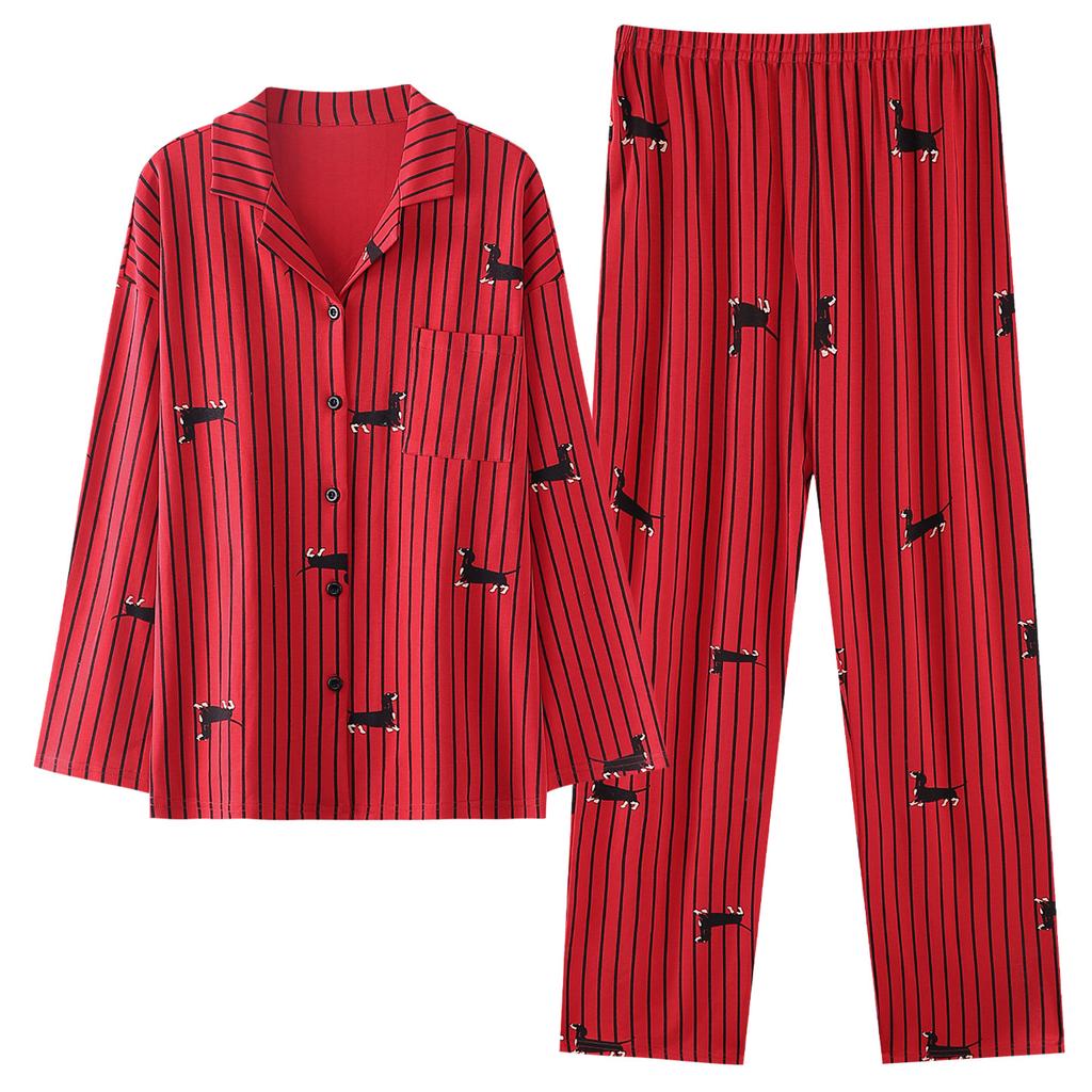 Red Pajamas Wedding Newlywed Couple Suit Pure Cotton Men's and Women's Birth Year Spring and Autumn Loungewear Suit Autumn