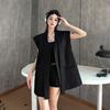 Women Summer High Sense Minimalist Sleeveless Blazer Fashionable Collarless Vest Blazer Jacket Casual Trendy Outerwear Top