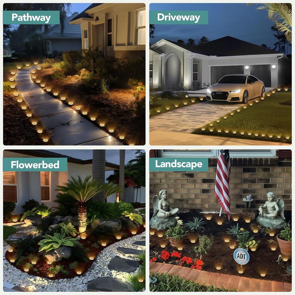 LITNOFAY Outdoor Solar Garden Solar Small IP44 Waterproof 8 LED Garden Solar 8 LED Street Indirect IP44 Garden Light Set of Light, In-Ground Light,