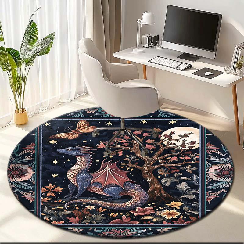 1pc Medieval Gothic Fantasy Dragon Round Carpet Painted Printed Circular Carpet, Home Door Mat, Outdoor Travel Protection Carpet