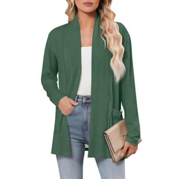 Cardigan da Donna a Manica Lunga, Scollo a V, Leggero, Casual, Lento, Sottile, con Tasche