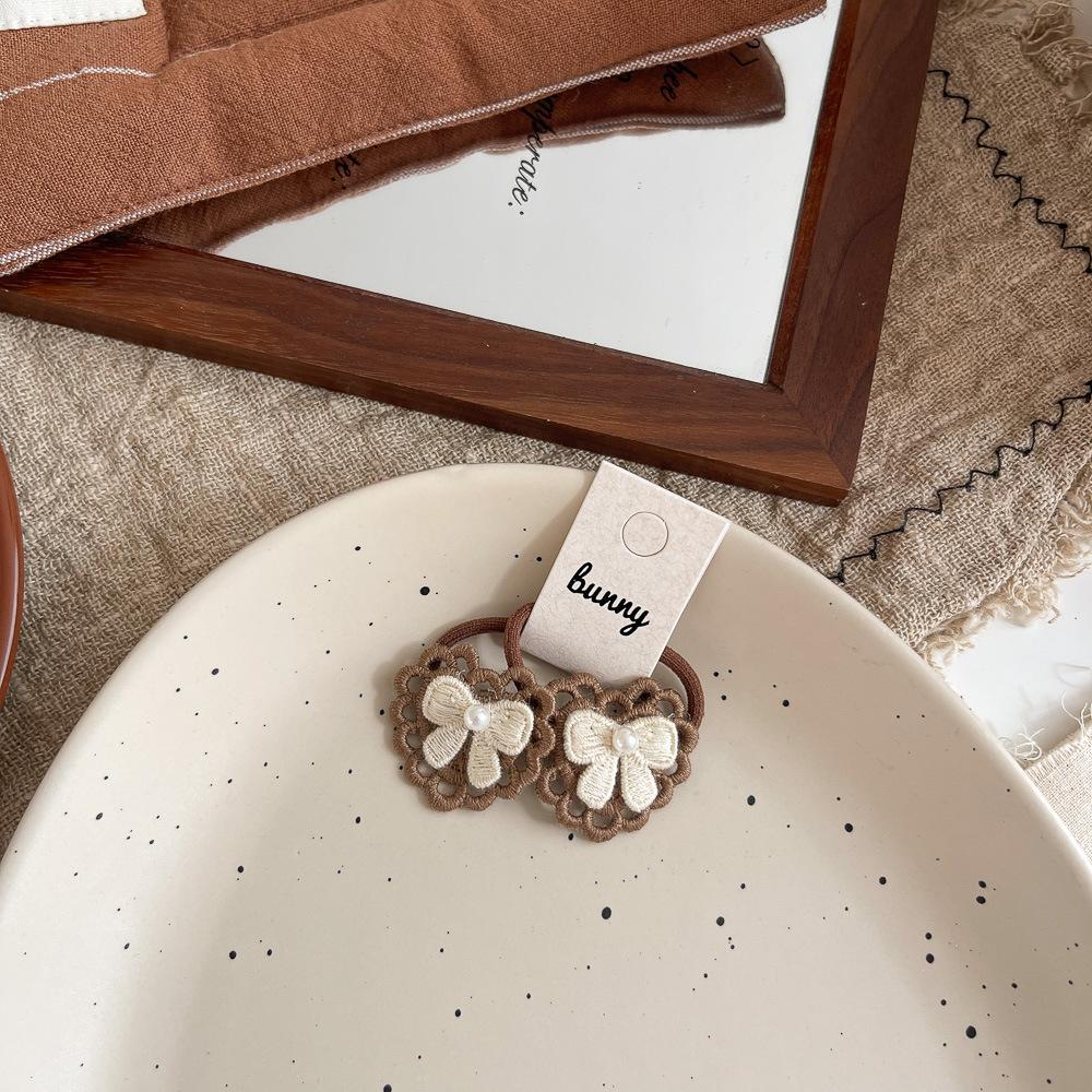 New Coffee-colored Sunflower Mushroom Children's Leather Band Bow with High Elasticity and No Damage To Hair Bands  Ponytail Hair Tie Headwear