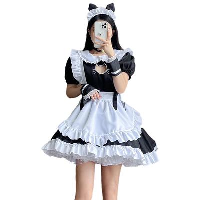 YUEEI Maid Cat Open Halloween Lolita Short Set Costume, Design, Chest, Lace, Cosplay, Costume, Dress, Sleeves, Cute, Party, Event, Costume, Headband,