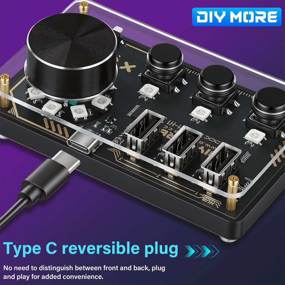 Diymore Hub Dm-H1 Hub Docking Station USB HID Controller Hub With RGB LED Lights WebHID Plug Keyboard Desktop Controller Type-C