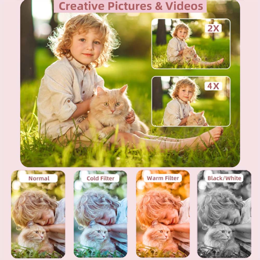 Cameră duală Camere de jucărie pentru copii Lumină de umplere inel pentru copii Camera digitală 1080P Înregistrare video cu card 64G Fată băiat Cadou de aniversare