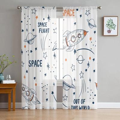 Fusée volant dessin animé univers espace blanc Tulle pure fenêtre rideaux pour salon chambre Voile Organza rideaux rideaux