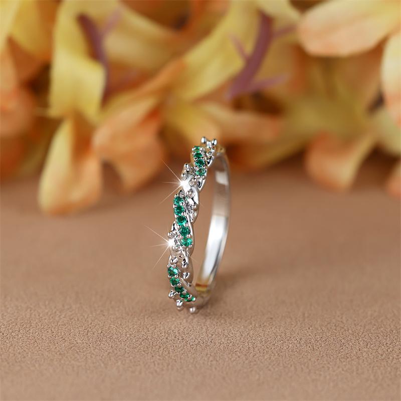 Minimalist Small Green Stone Crossed Rings For Women Silver Color Stacking Thin Wedding Bands Daily Party Zircon Finger Jewelry