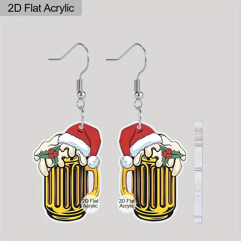 

2D Плоские Акриловые Милые Серьги-Подвески в виде Рождественской Шапки и Пива, Праздничный Подарок для Женщин, Идеально Подходят в качестве Ювелирных Украшений для Праздничной Вечеринки.