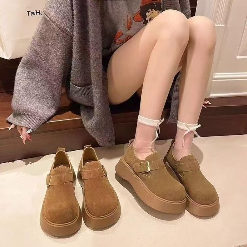 Thick-soled Heightening Women's Autumn New One-pedal Women's Shoes Retro Boken Single Shoes Casual