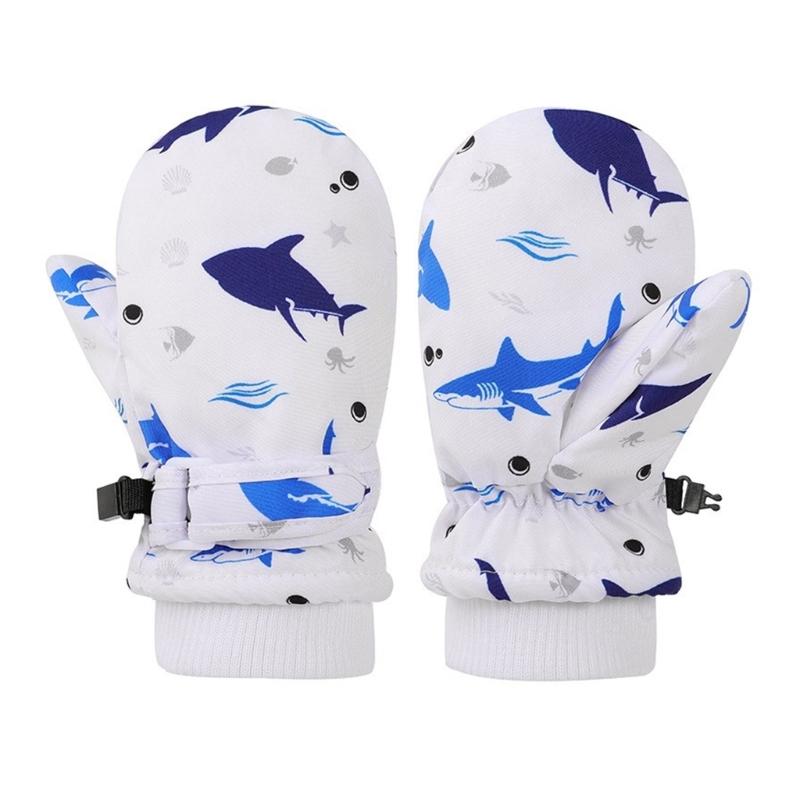 Spritzwasserfeste Fäustlinge Kinderhandschuhe Winddicht Kinder Winter Warm Schneehandschuhe Bedrucktes Walmuster Verdicken Thermofäustlinge