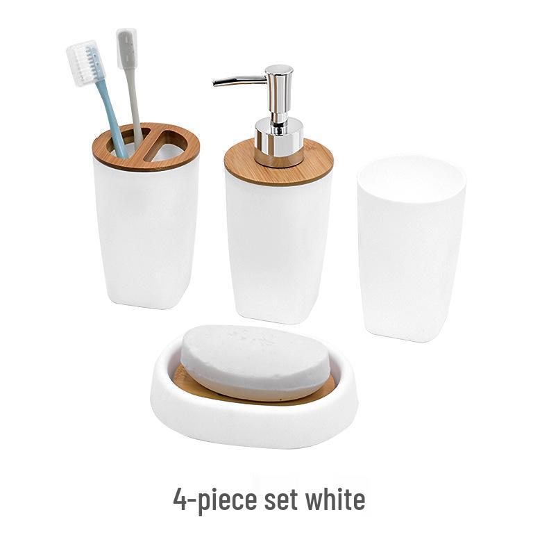 4-Piece Bamboo Bathroom Set: Liquid Soap Dispenser and Cup for Creative Hotel Washbasin
