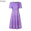 ZANZEA Women Summer Round Neck Casual Short Sleeve Print Dress