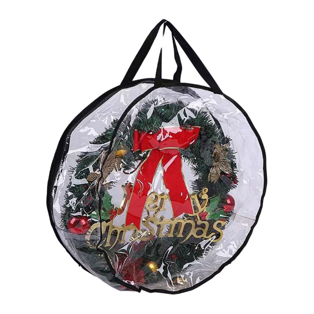 Christmas Wreath Storage Container Zippered Clear PVC Protective Case for Holiday Garlands Seasonal Decoration Bag