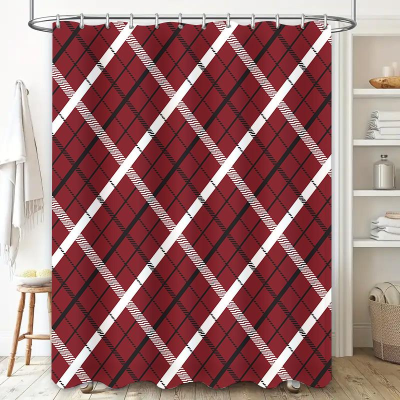 Vibrant Geometric Bath Curtains for Bathroom Decor Shower Curtain with Hooks (Red Orange Blue) [High Quality]