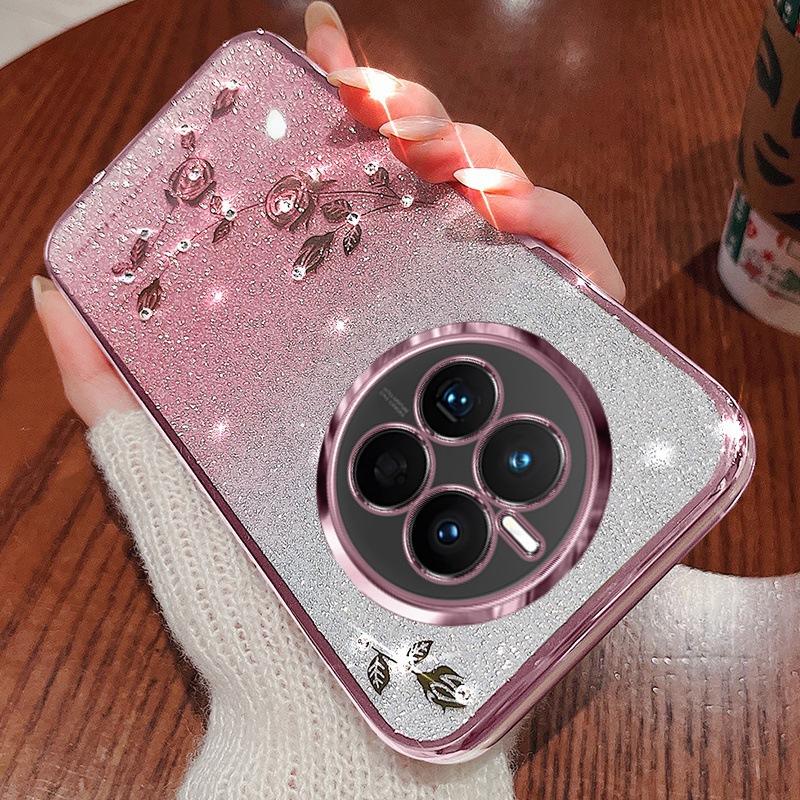 

Подходит для Huawei Mate60Pro с блестящим градиентным чехлом для телефона, Водяной бриллиант P50, Вечный цветок Nova11, Гальванизированный HONOR 90 Mate60 розовый