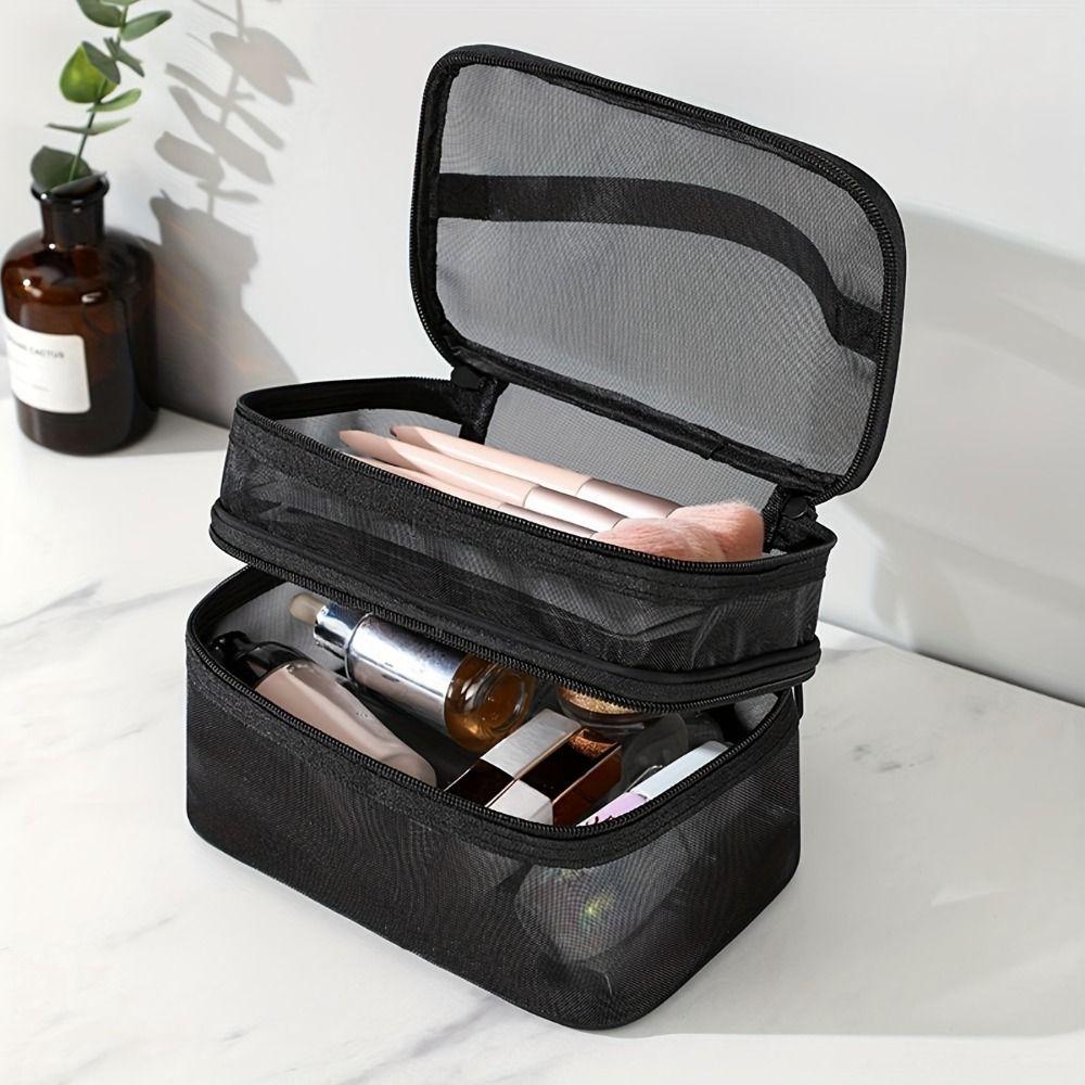 1/2/3-lagige Kosmetiktasche Kosmetikkoffer Transparente Make-up-Tasche Netz-Kosmetiktaschen Reise
