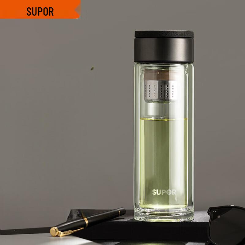Двухслойная стеклянная бутылка-заварник Supor из боросиликатного стекла