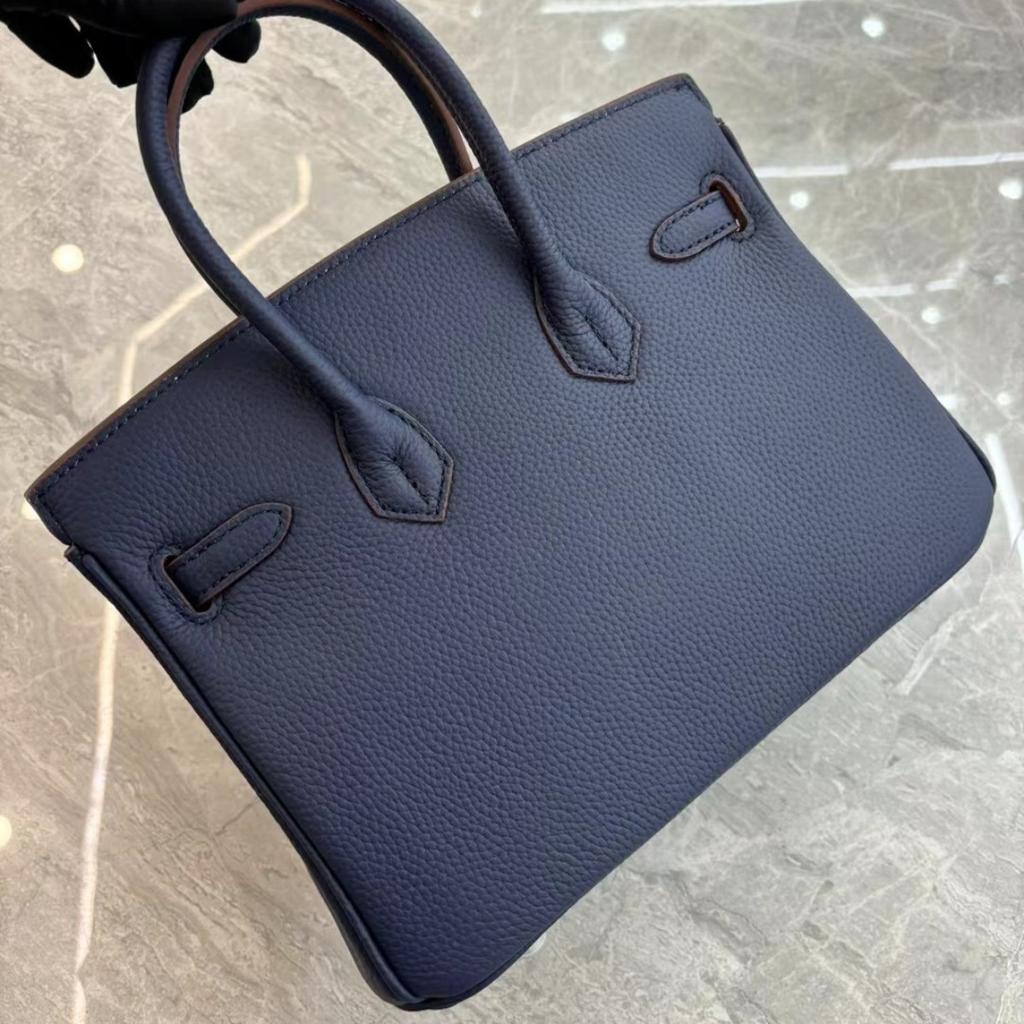 Factory Direct Wholesale Lychee Pattern First Layer Cowhide 25cm/30cm Silver Buckle Platinum Bag, Genuine Leather Women's Bag Lady