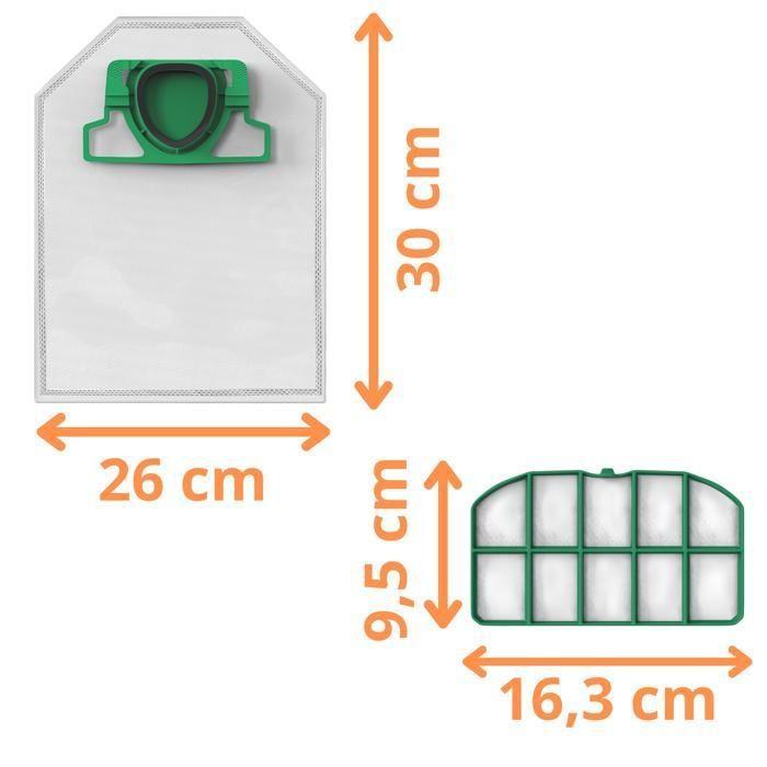 Pack accessoires - Vorwerk - Kobold VK200 - 10 sacs jetables - 2 filtres moteur - Remplacement FP200 FL-M200