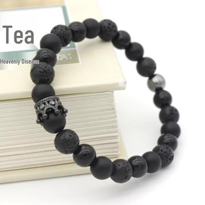 Volcanic Rock & Copper Zircon Crown Bracelet - Black Matte