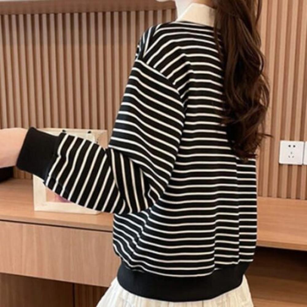 Navava Women S Long Sleeve Ribbon Stripe SweatShirt Nt3040