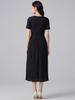 2026 Women's Summer A-Line Dress: High-End, Solid Color, Round Neck, Short Sleeve, High Waist, Slimming Miyake Style.