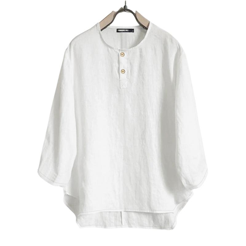 

ZANZEA Womens Casual Round Neck 3/4 Sleeve Loose Irregular Blouse S білий