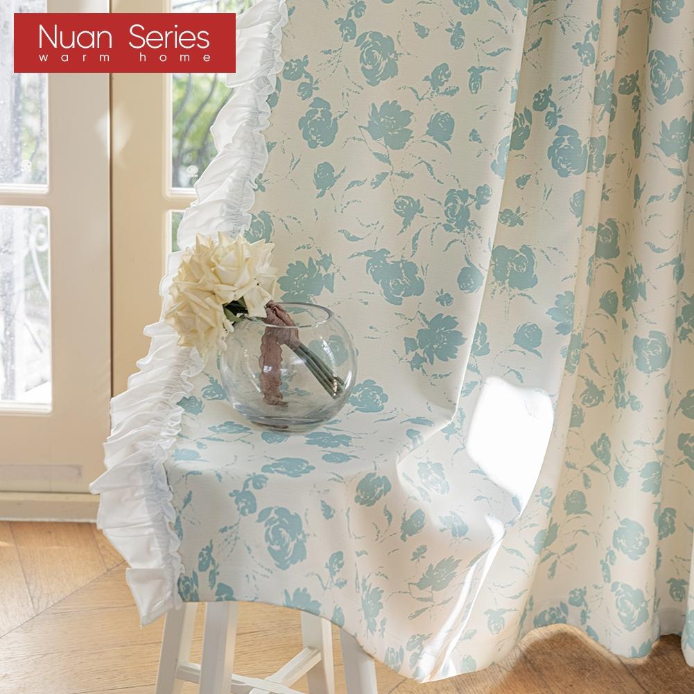 1 Stück, 70–80 % Verdunkelung, romantischer französischer Rosendruck, gerüschte, bequeme Vorhänge für Schlafzimmer, Wohnzimmer, Heimdekoration, Nuan-Serie