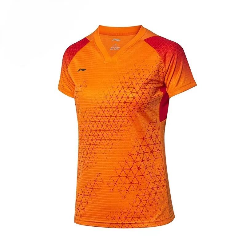 Li-Ning Breathable Quick-Dry Competition Straight-Cut Short Sleeve T-Shirt Women Tops Orange AAYQ002-3